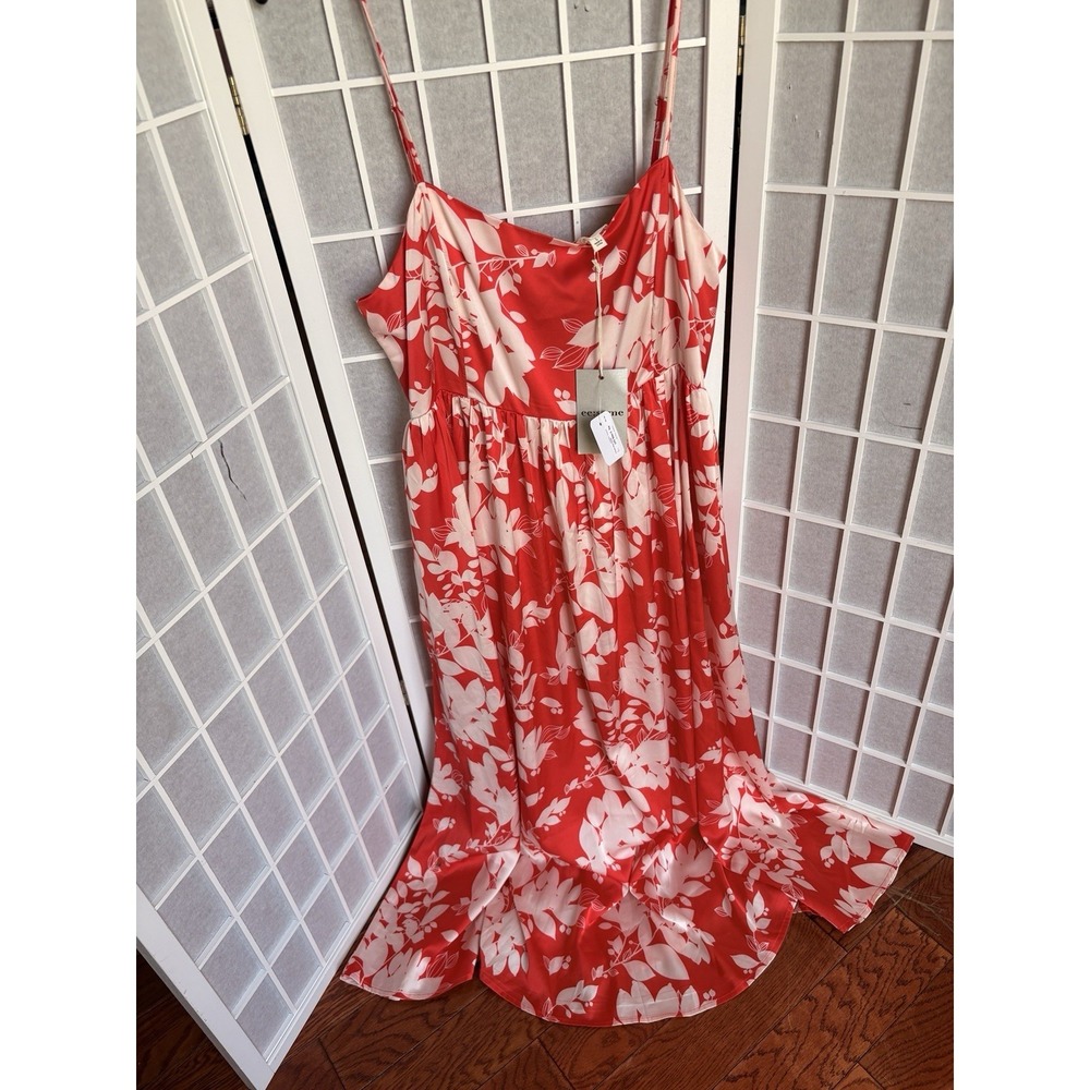 NWT Boutique Dress L Large Maxi Red Floral Tropical Beach Resort Flair Flowy NEW